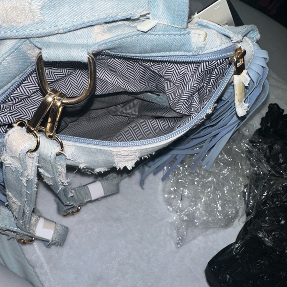Stylish Ripped Blue Fringe Denim Backpack Bag